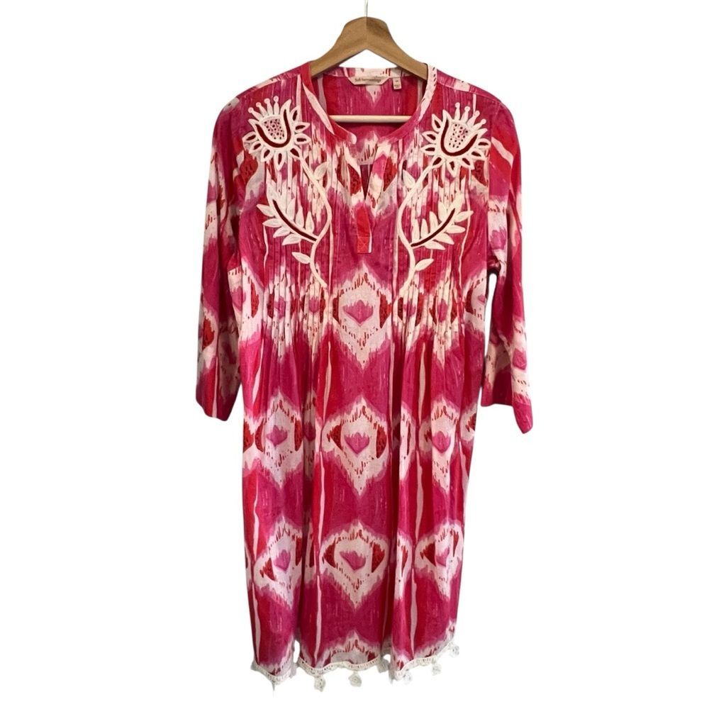 Soft Surroundings Womens Ikat Tunic Dress Size M Embroidered Beach Resort Boho
